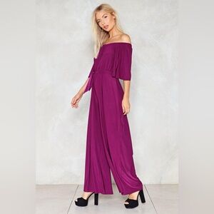 Nasty gal On A Night Like This off-shoulder elastic wide leg jumpsuit